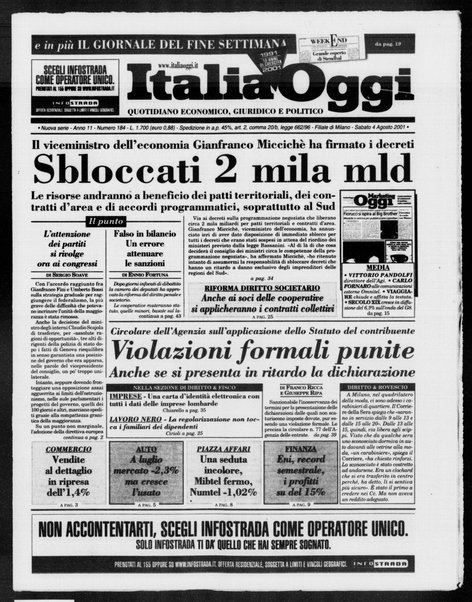 Italia oggi : quotidiano di economia finanza e politica